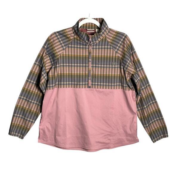 LL Bean Sz M Everyday SunSmart Woven Plaid Quarter-Zip Pullover Shirt Colorblock - Picture 1 of 12